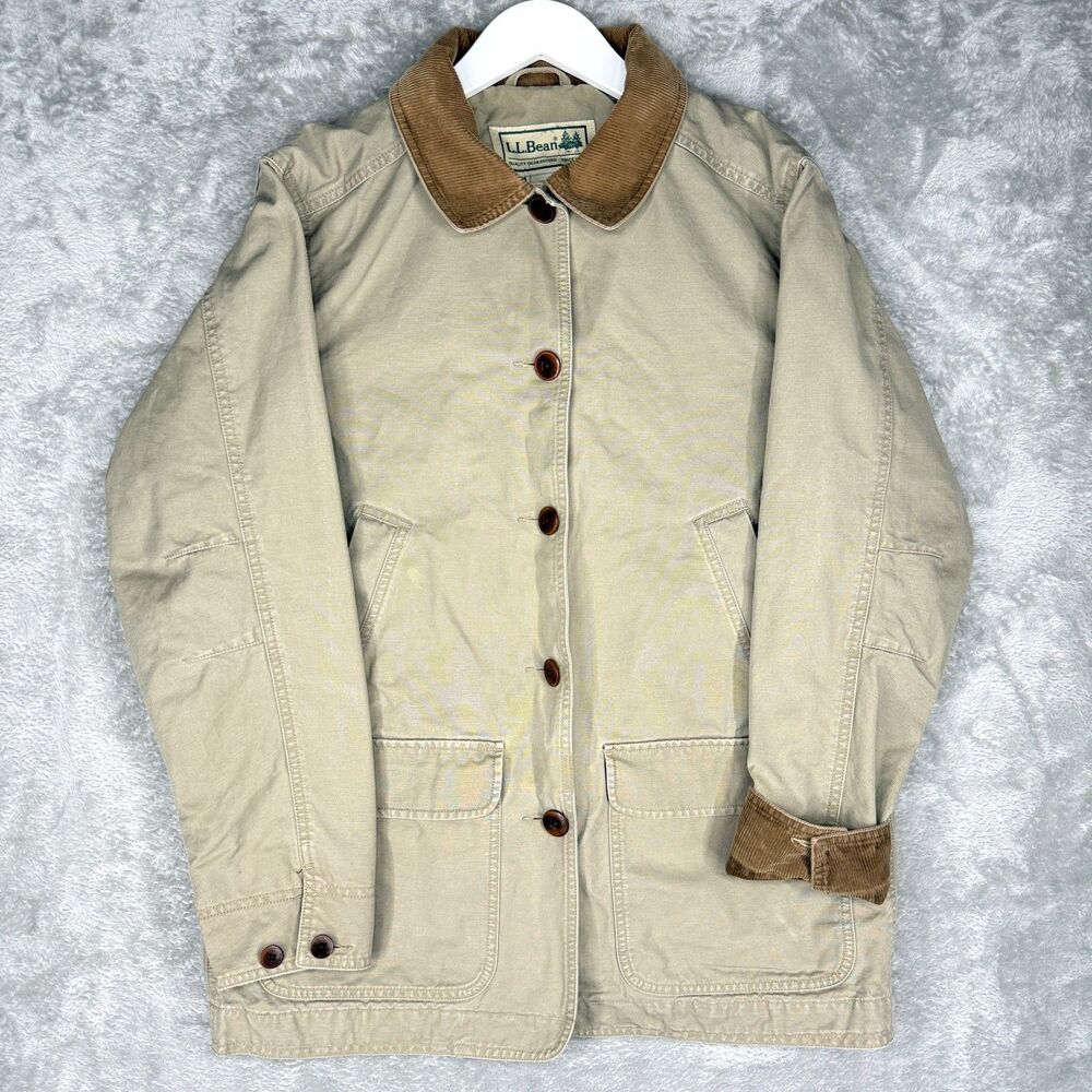 LL Bean Chore Coat Women Medium Canvas Farm Ranch Barn 0BGX4 Button Up Work Tan